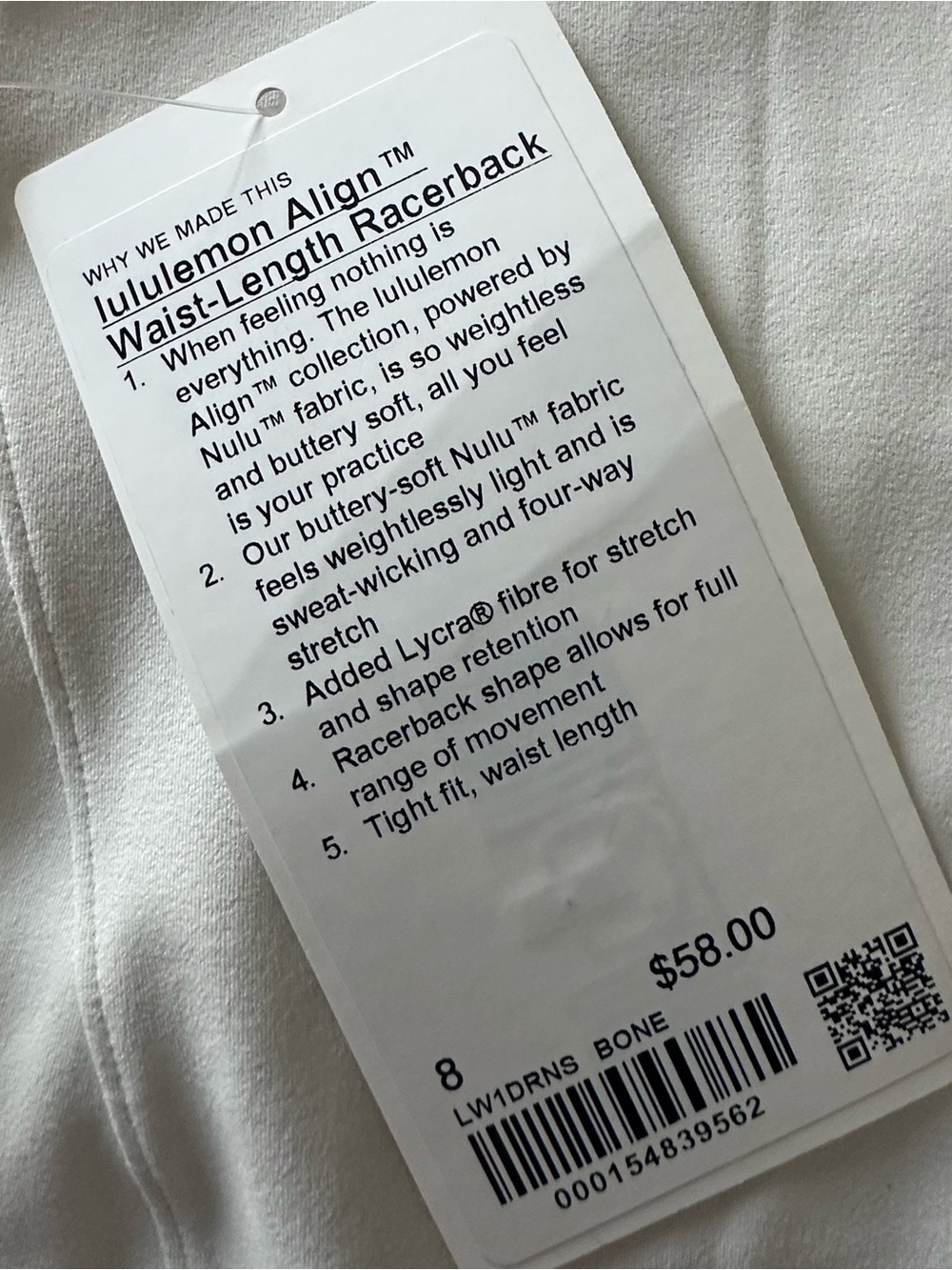 Women's top neckline with Lululemon tag